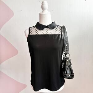 Black Mesh Peter Pan Collar Top Sheer Gothic Fairy‎ Grunge Vintage Medium